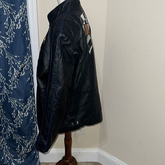 NASCAR Nextel Black Leather Bomber Jacket Coat Vintage RARE Embroidered sz Large - Picture 2 of 8